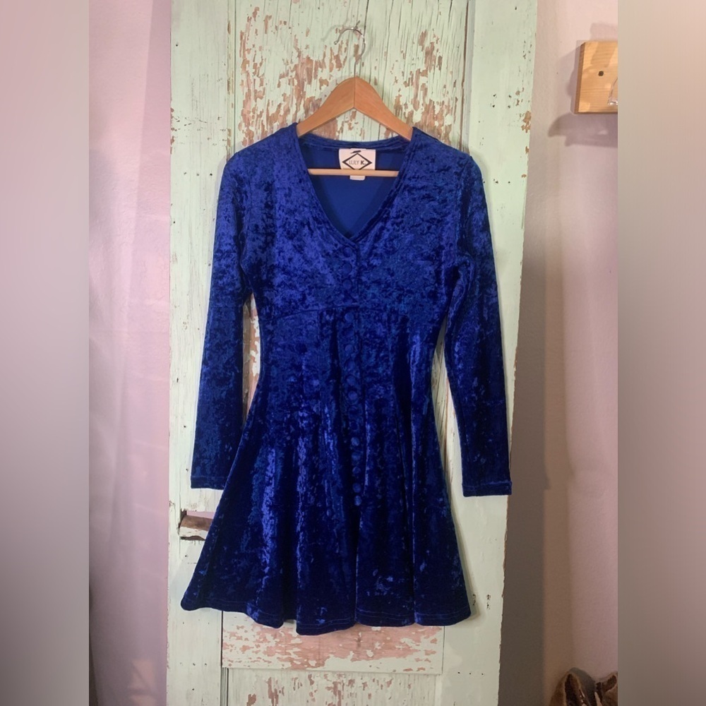 Elegant Blue Velvet Mini Dress